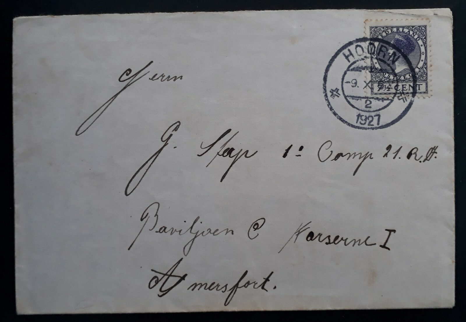 1927 Netherlands Cover ties 7 1/2c stamp cancelled Hoorn to Amersfoort