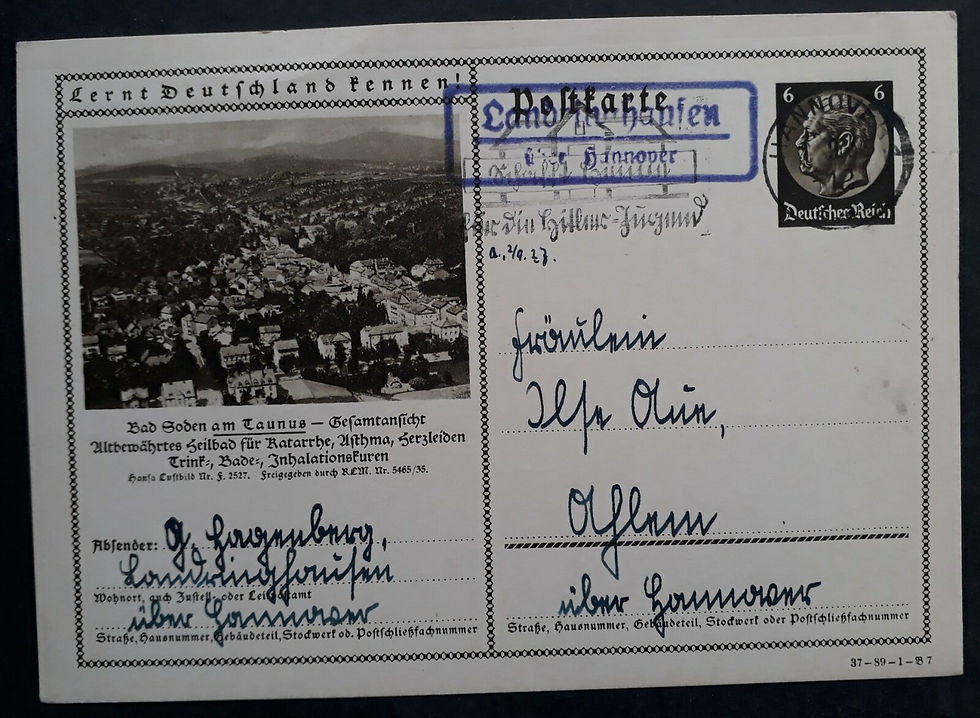 1937 Germany 6Pfg Stamped Postcard-View of Bad Soden cd Hannover