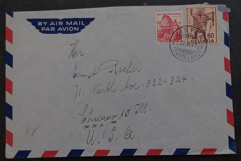 1949 Switzerland Airmail Cover ties 2 Stamps cd Ziefen to Chicago, Ill