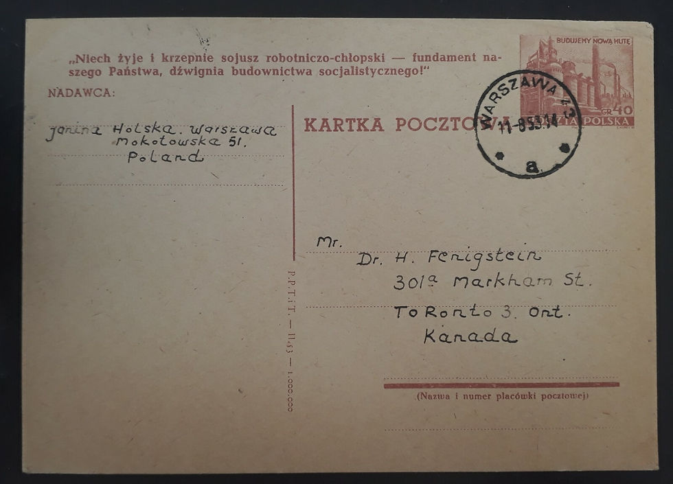 1953 Poland 40Gr Stamped Postcard cancelled Warsaw to Canada