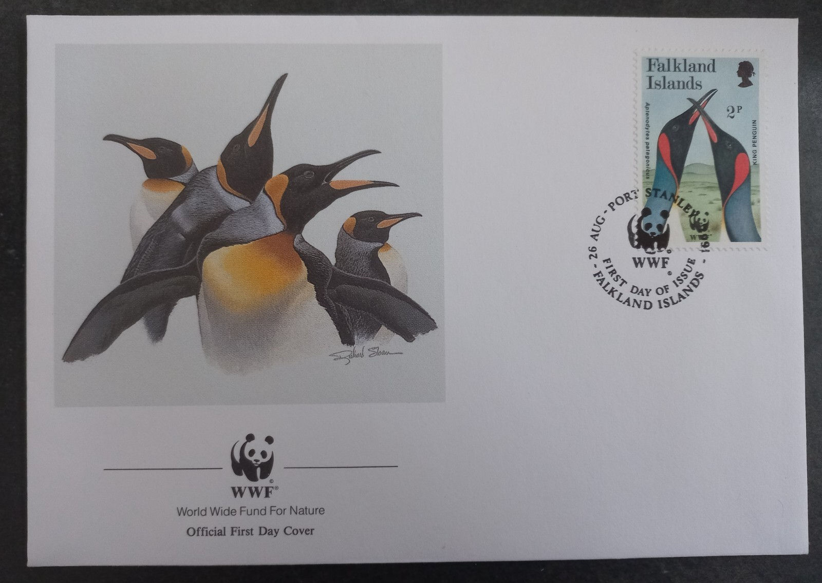 1991 Falklands Islands World Wildlife Fund FDC 2p Stamp cd Port Stanley