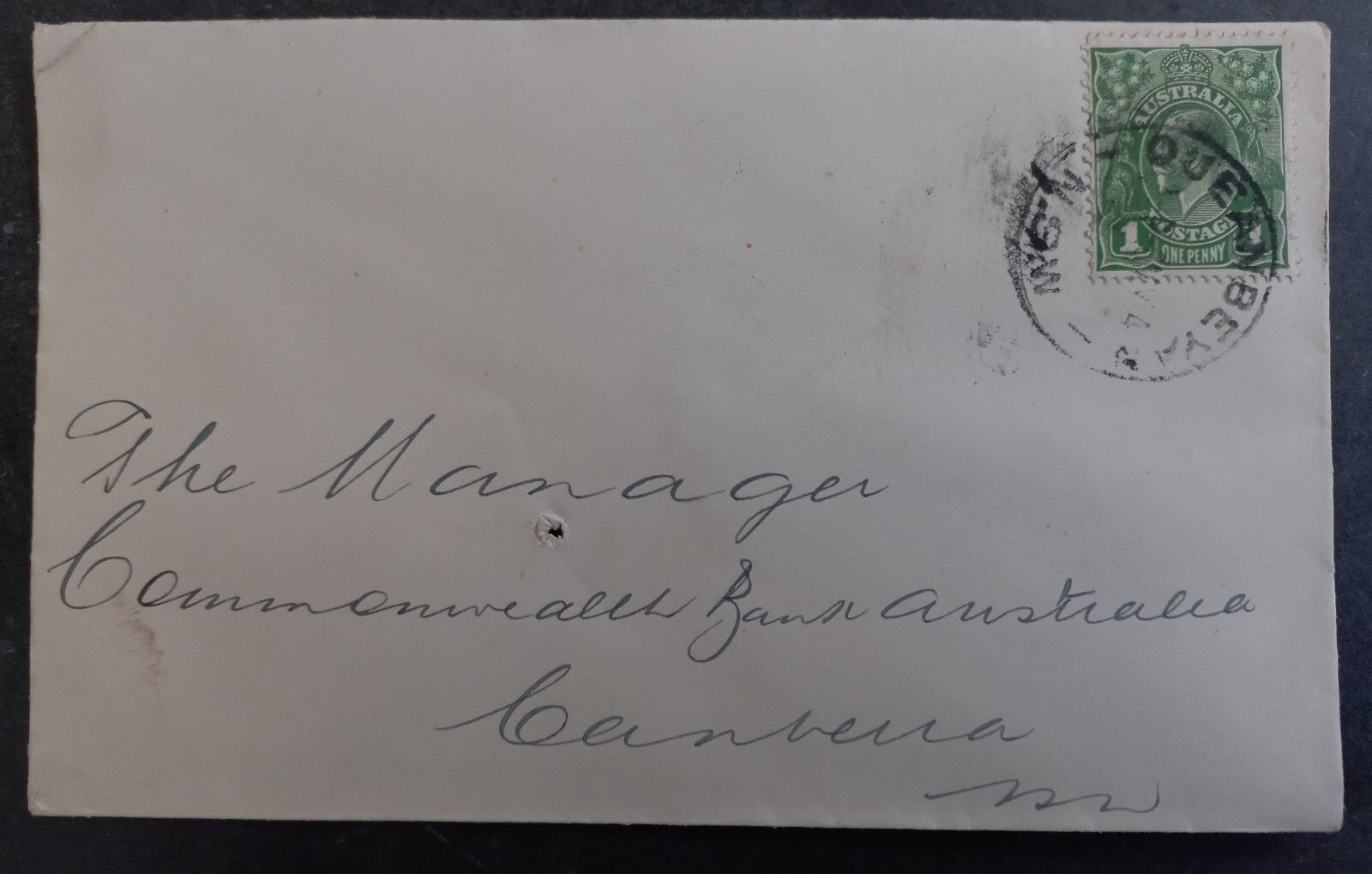 1934 Australia Cover ties 1d stamp cd Queanbeyan-Canberra