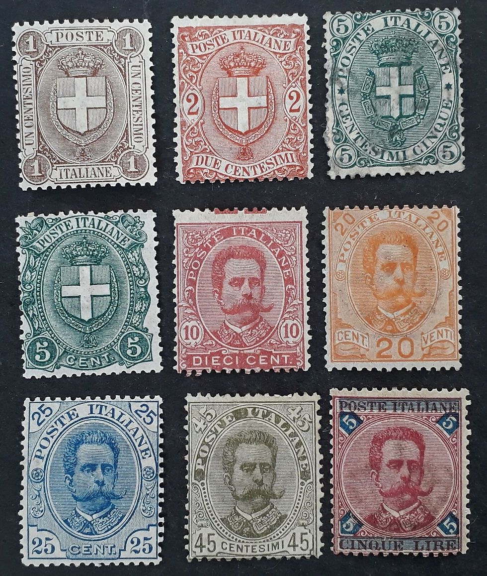 RARE 1891- Italy set of 9 Definitive Umberto & Coat of Arms stamps Mint & Used