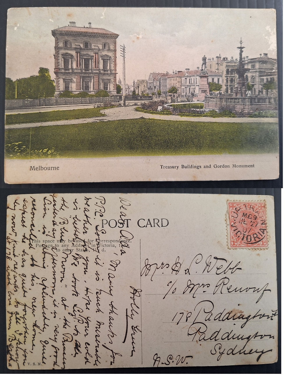 1907 Victoria Australia Photo Postcard Treasury Buildings Melbourne-UP TRAIN MG9