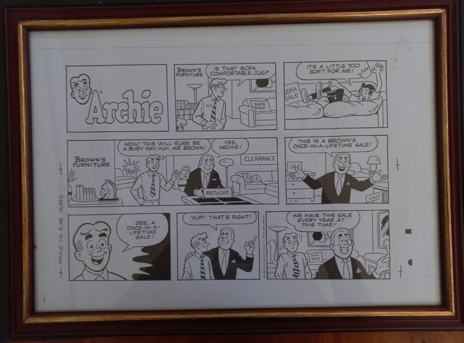Archie Black & White Comic Panel in Frame Measures 47x35cm