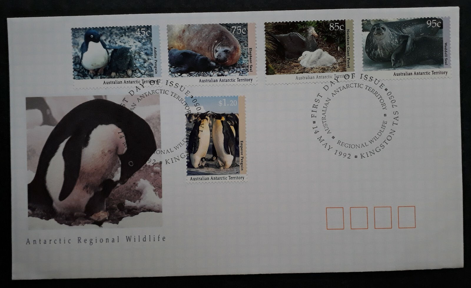 1992 Australian Antarctic Territory Wildlife FDC 5 stamps cd Kingston