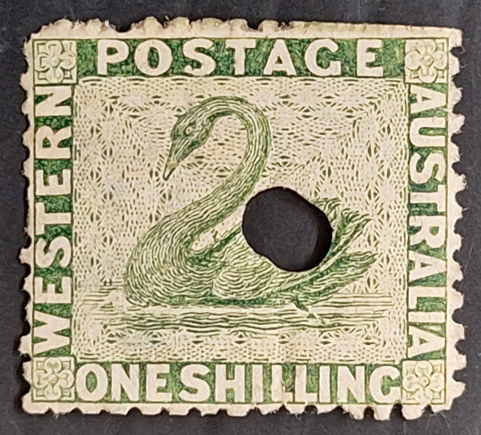 1865 Western Australia 1/- Bright Green Swan Stamp Imperial Puncture P12 1/2 MUH