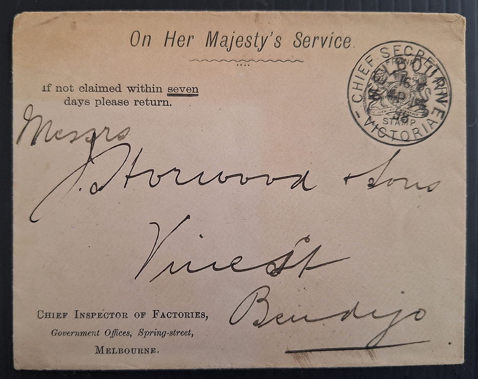1898 Victoria Australia OHMS CHIEF SECRETARY Frank Cover Inspc Factories Melb