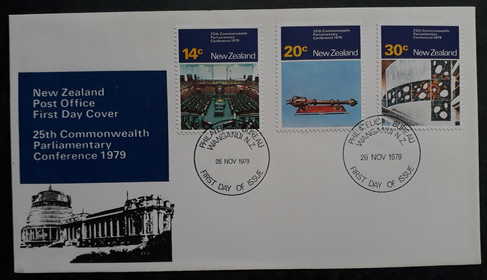 1979 New Zealand Commonwealth Conference FDC ties 3 Stamps cd Wanganui