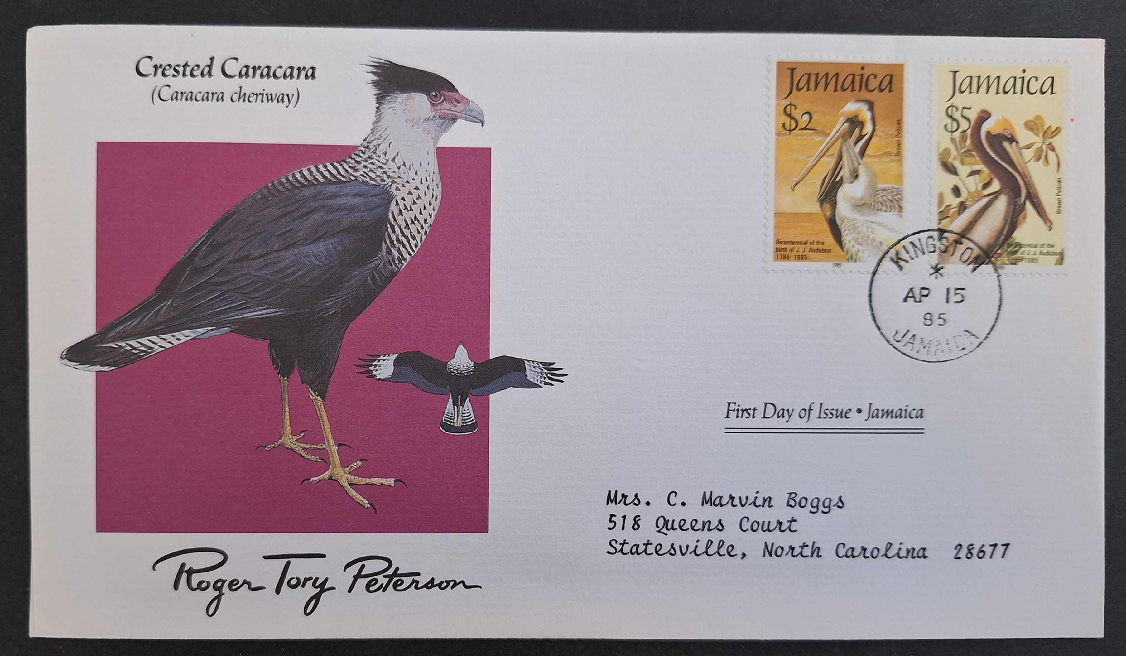 1985 Jamaica Audubon Birds Crested Caracara FDC 2 stamps Kingston