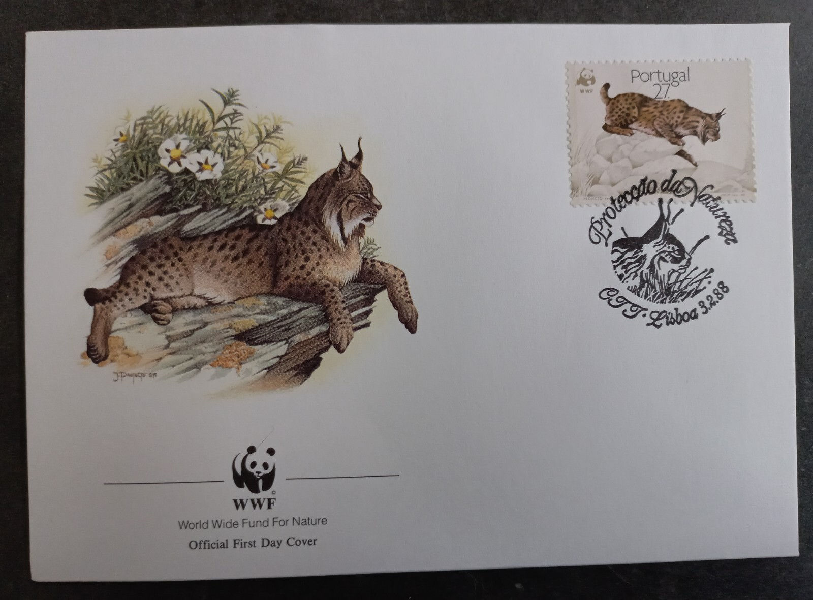 1988 Portugal World Wildlife Fund FDC ties 27Esc Stamp cd Lisboa