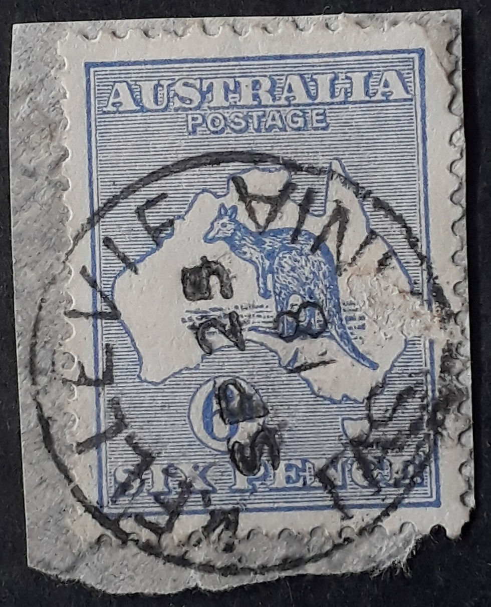 1918 Australia 6d Utramarine Kangaroo Stamp KELLEVIE TASMANIA Postmark
