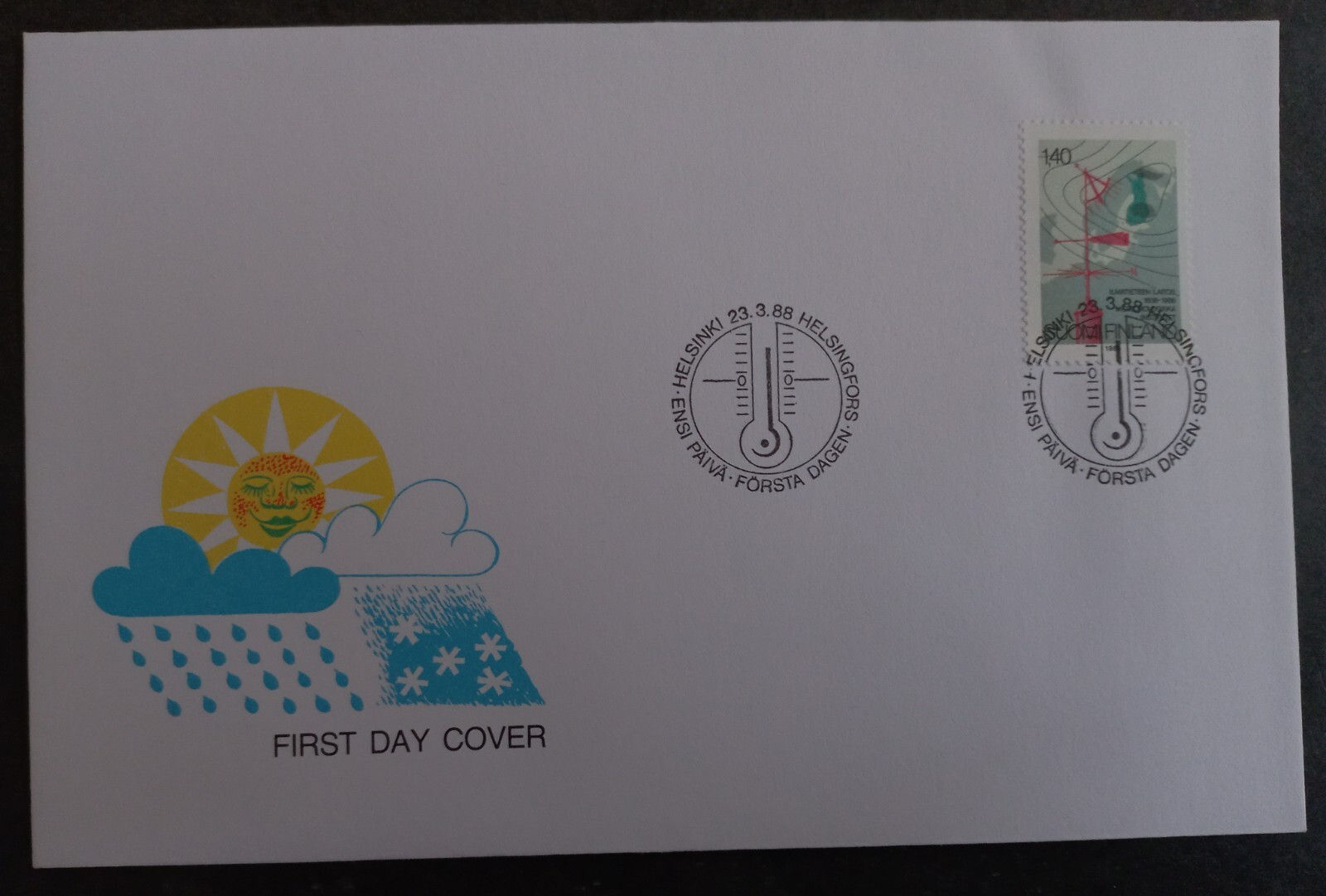 1988 Finland Meteorological Office FDC ties 1.4Mk Stamp cd Helsinki