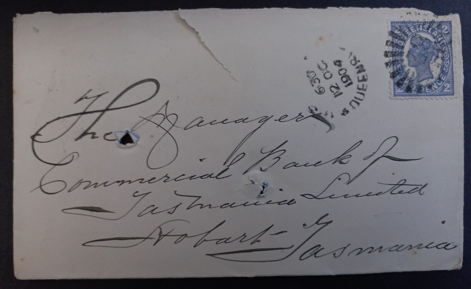 1904 Australia Cover ties 2p stamp sent to Hobart, Tasmania