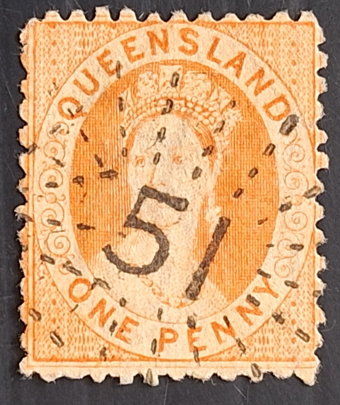 1876 Queensland Australia 1d Dp Ornge Verm Chalon Head Stamp Rays CDS51 Somerset