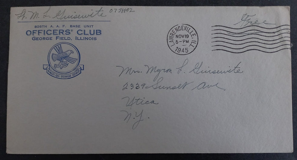 1945 United States Officers Club Cover cd Lawrenceville-Utica No Stamp