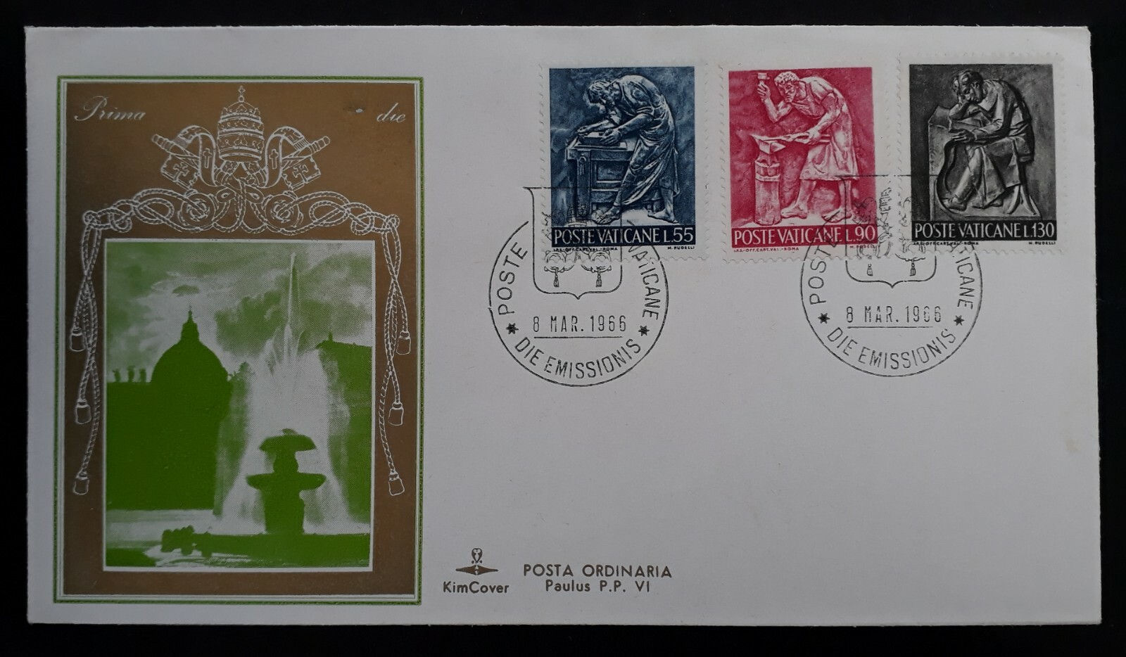 1966 Vatican The Work of Man FDC ties 2 stamps cancelled Vatican City