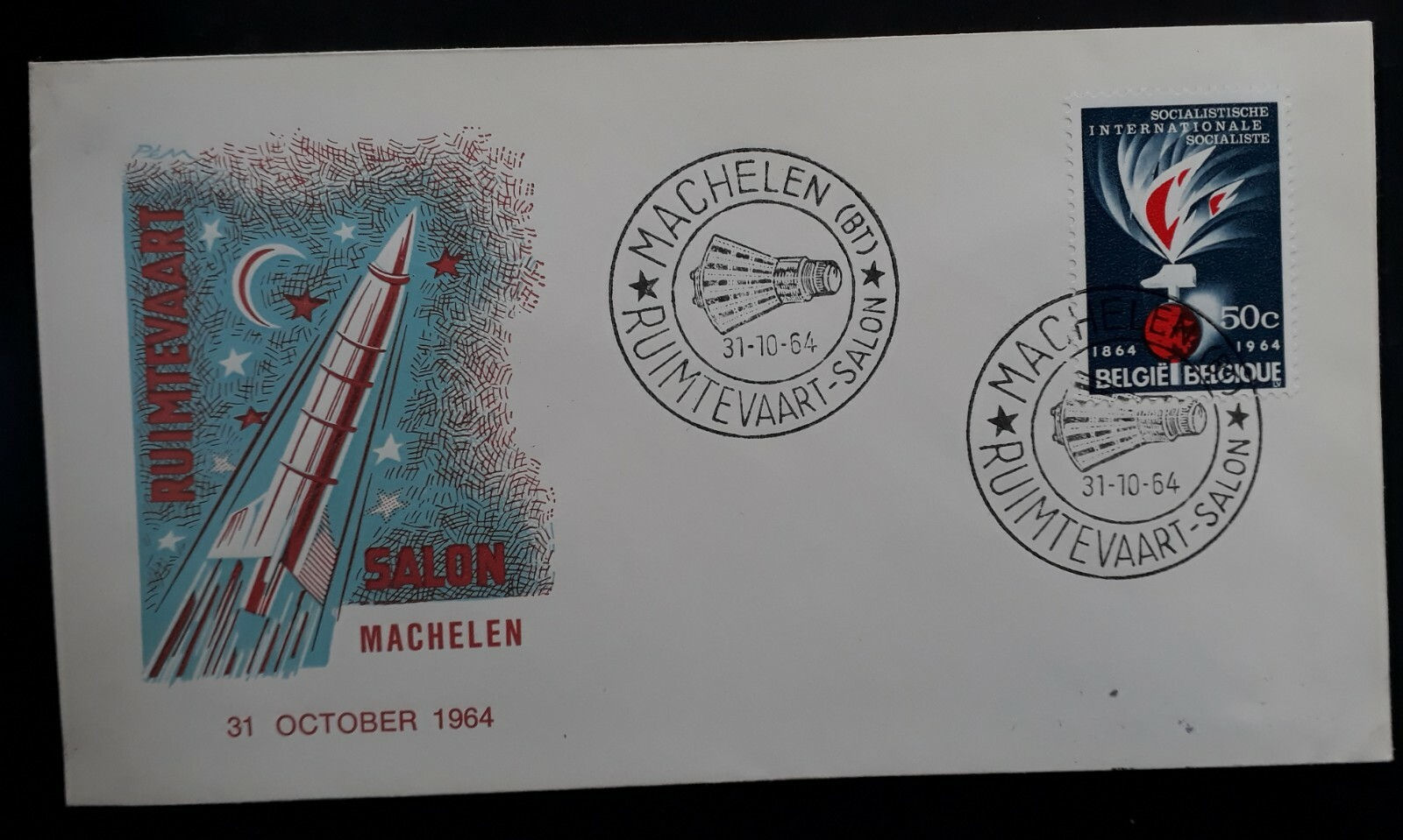 1964 Belgium Space Salon Cover ties 50c stamp with Space Salon Machelen cachets