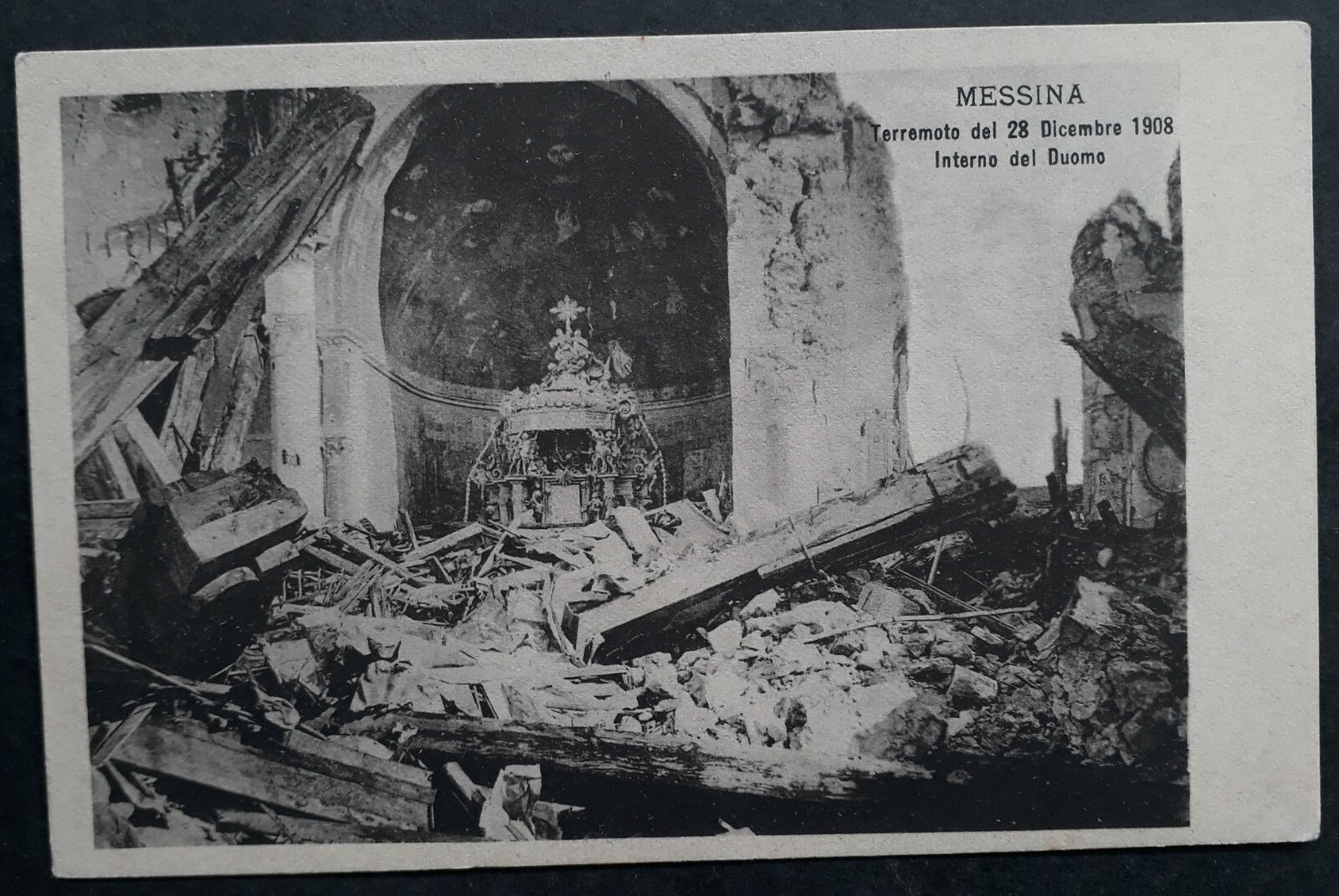 Undated Italy Postcard-Cathedral Insides after 1908 Earthquake Unused