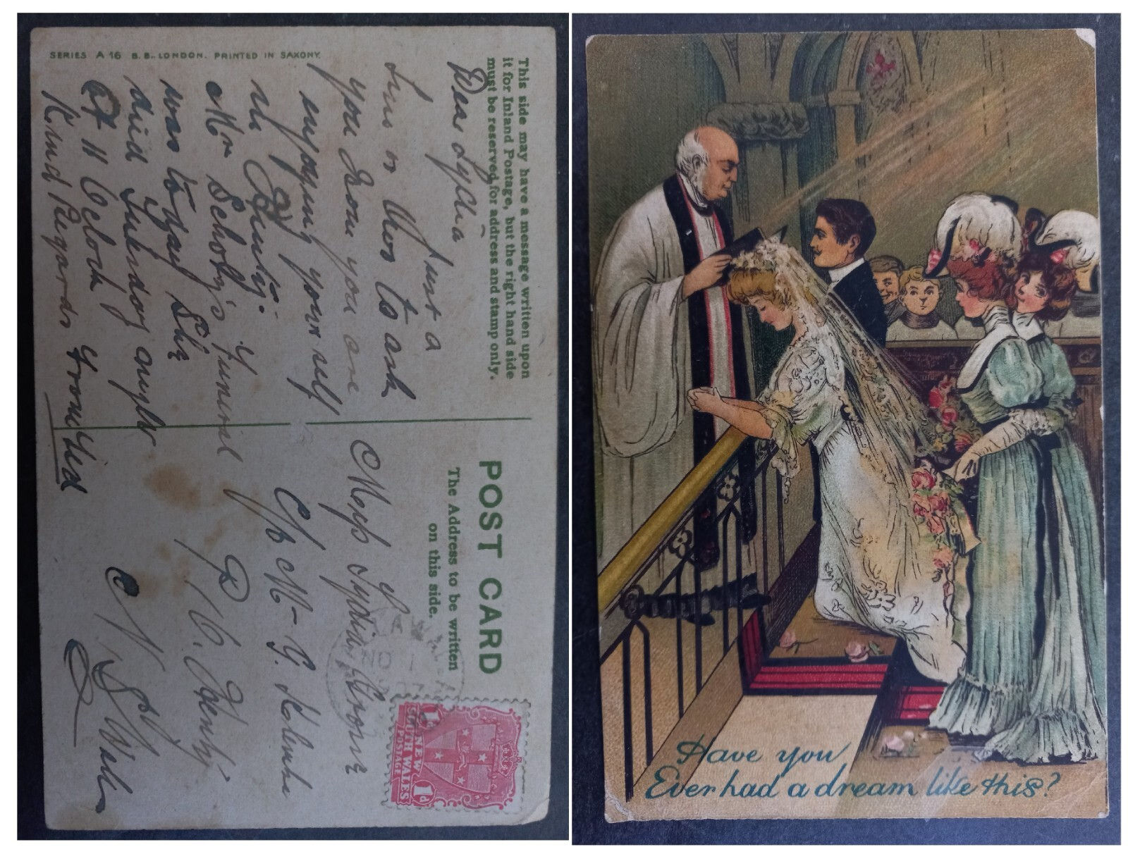 1907 New South Wales BB Postcard-Had a Dream 1p Stamp cd Walla Walla