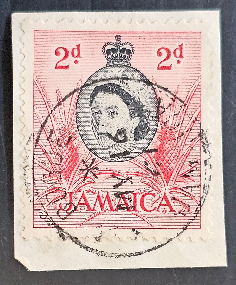 1961 Jamaica 2d stamp on piece cd Bogue