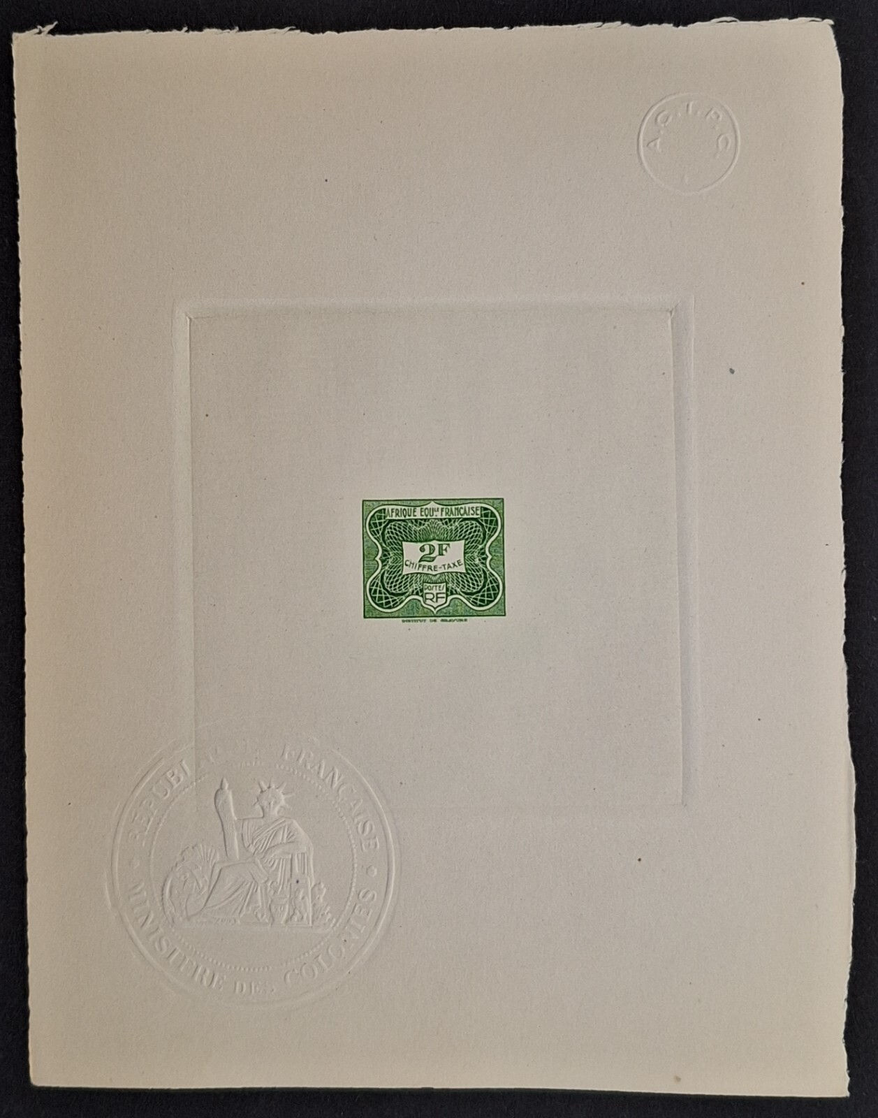 RARE 1940 French Equatorial Africa 2Fr green Postage Due Sunken Proof