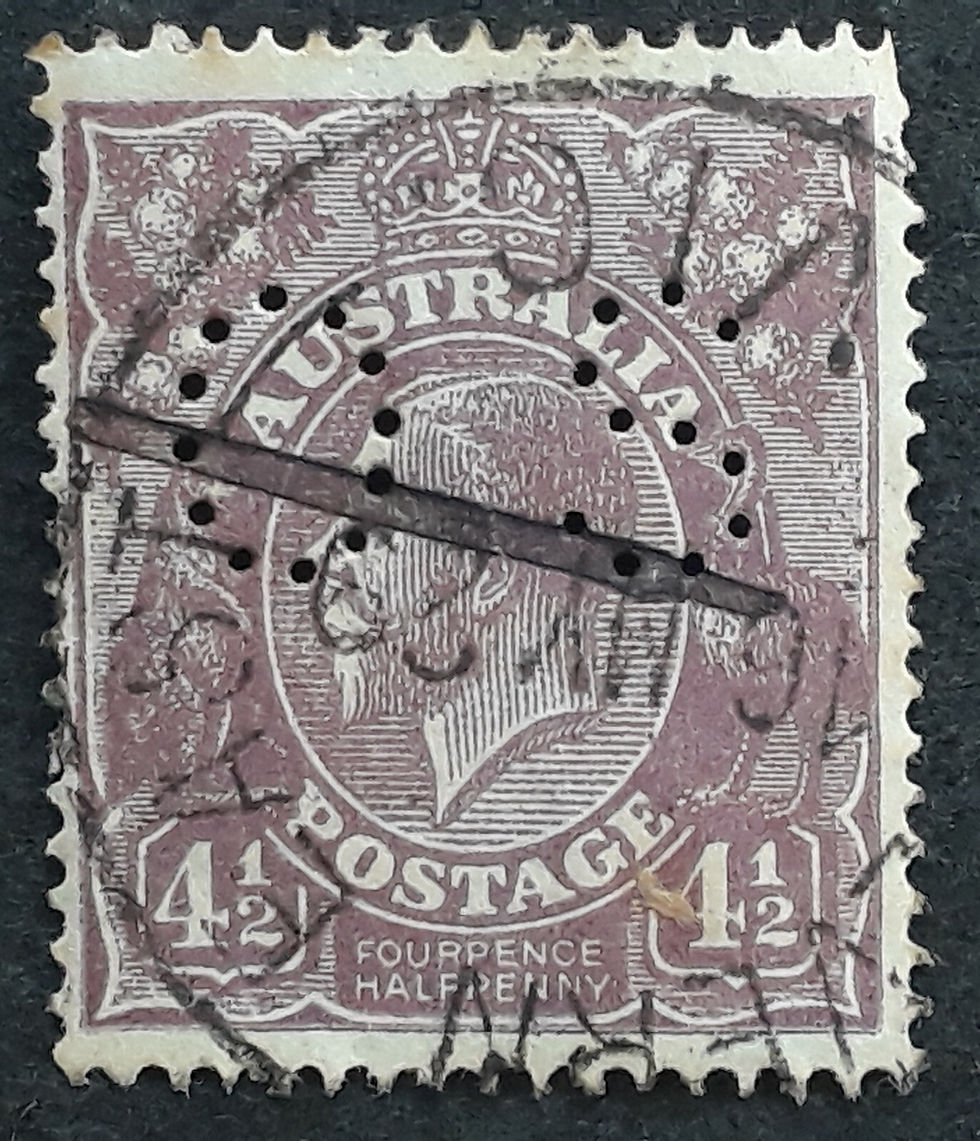 1929 Australia 4 1/2d Violet KGV Stamp OS Perf MALVERN EASTVIC PMK