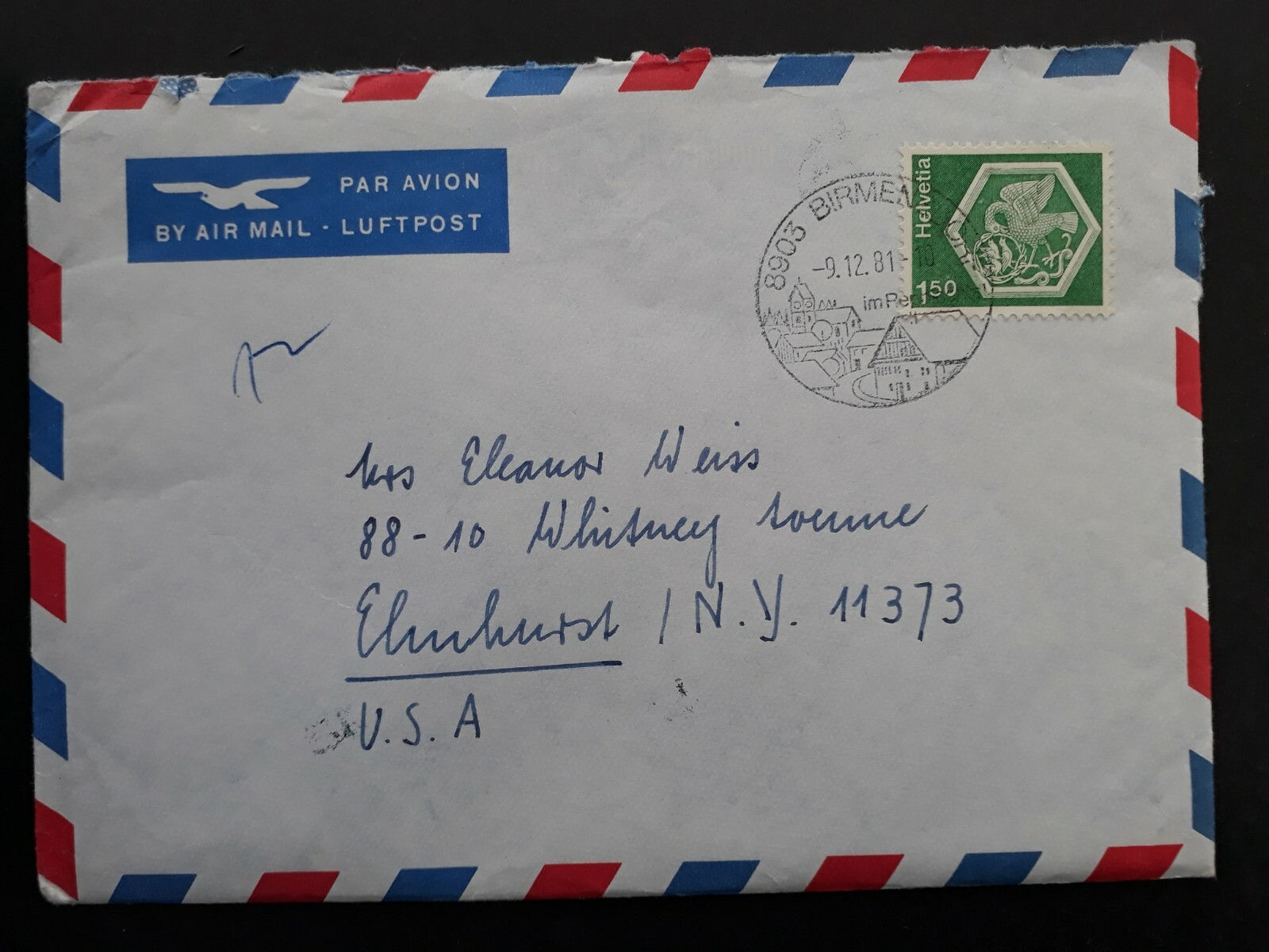 1981 Switzerland Airmail Cover & Letter ties 1.50Fr stamp Birmen Picture cancel