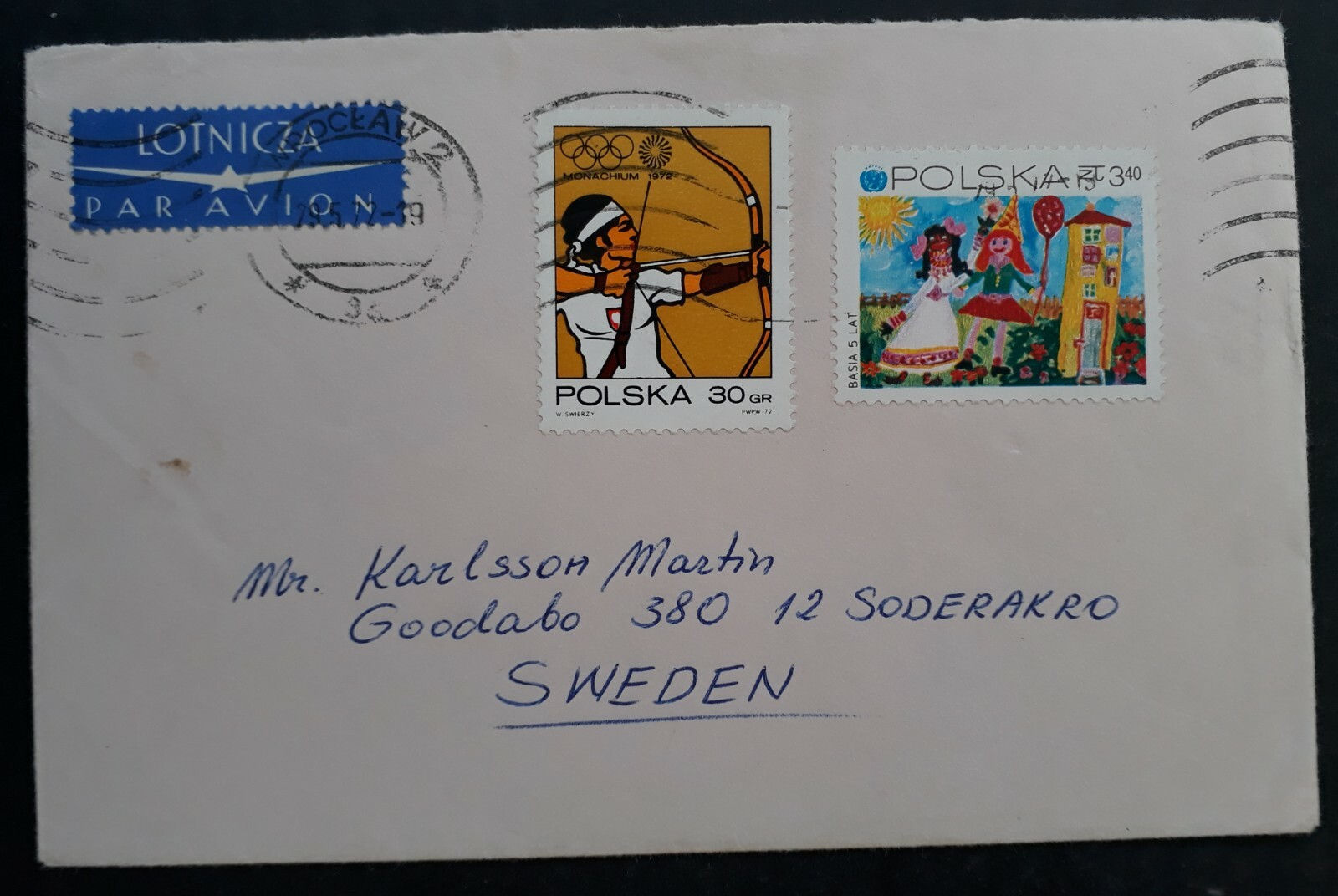 1972 Poland Cover ties 2 stamps cancelled Wrocław to Soderakro Sweden