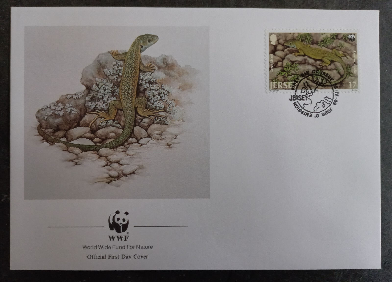 1989 Jersey World Wildlife Fund FDC ties 17p Stamp cd Jersey