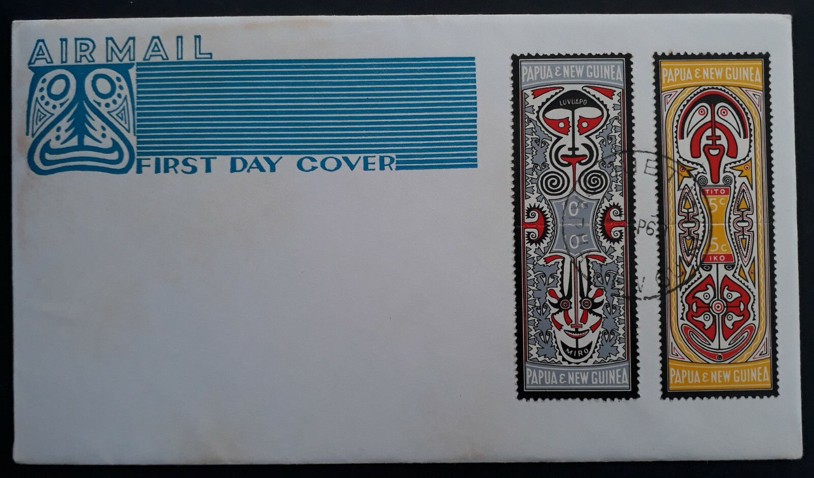1969 Papua New Guinea Elema Art FDC ties 2 stamps cancelled Kieta