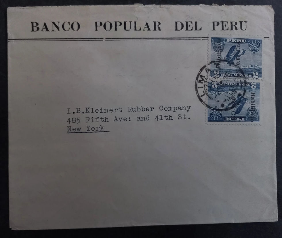 1926 Peru Popular Bank Cover ties 2 stamps cancelled Lima to USA