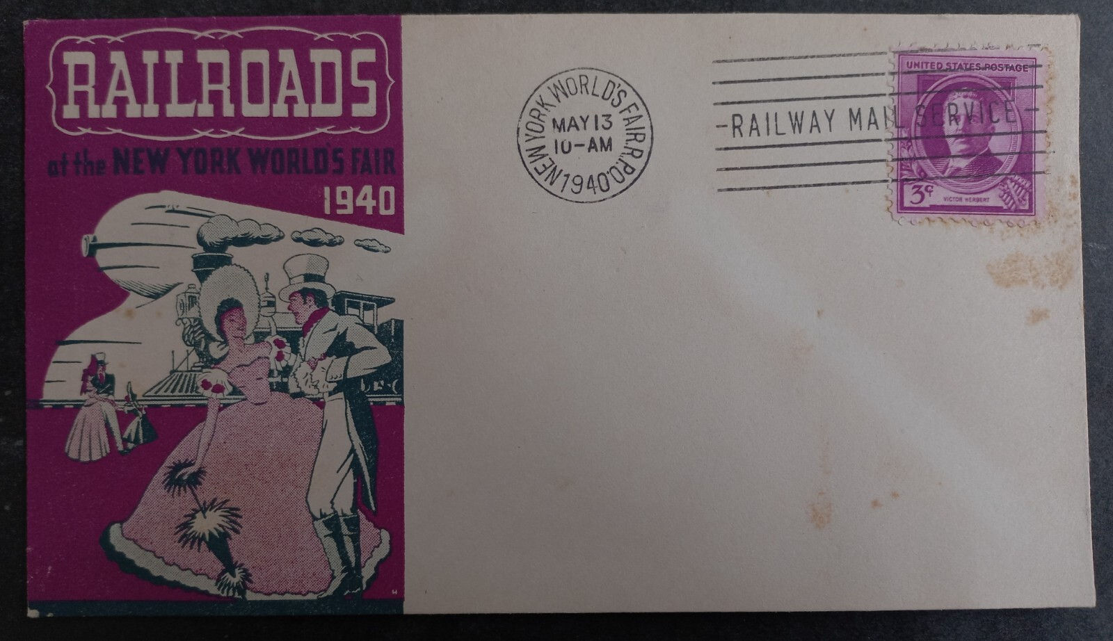 1940 United States Railways of World's Fair Cover ties 3c stamp Railway Mails Se