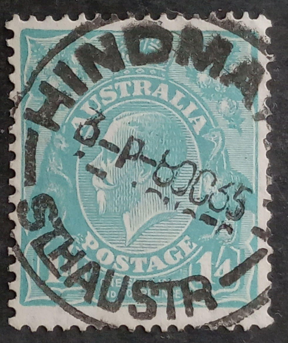1935 Australia 1/4- Turquoise Blue KGV stamp HINDMARSH STH AUSTR 8 OC 35 PMK
