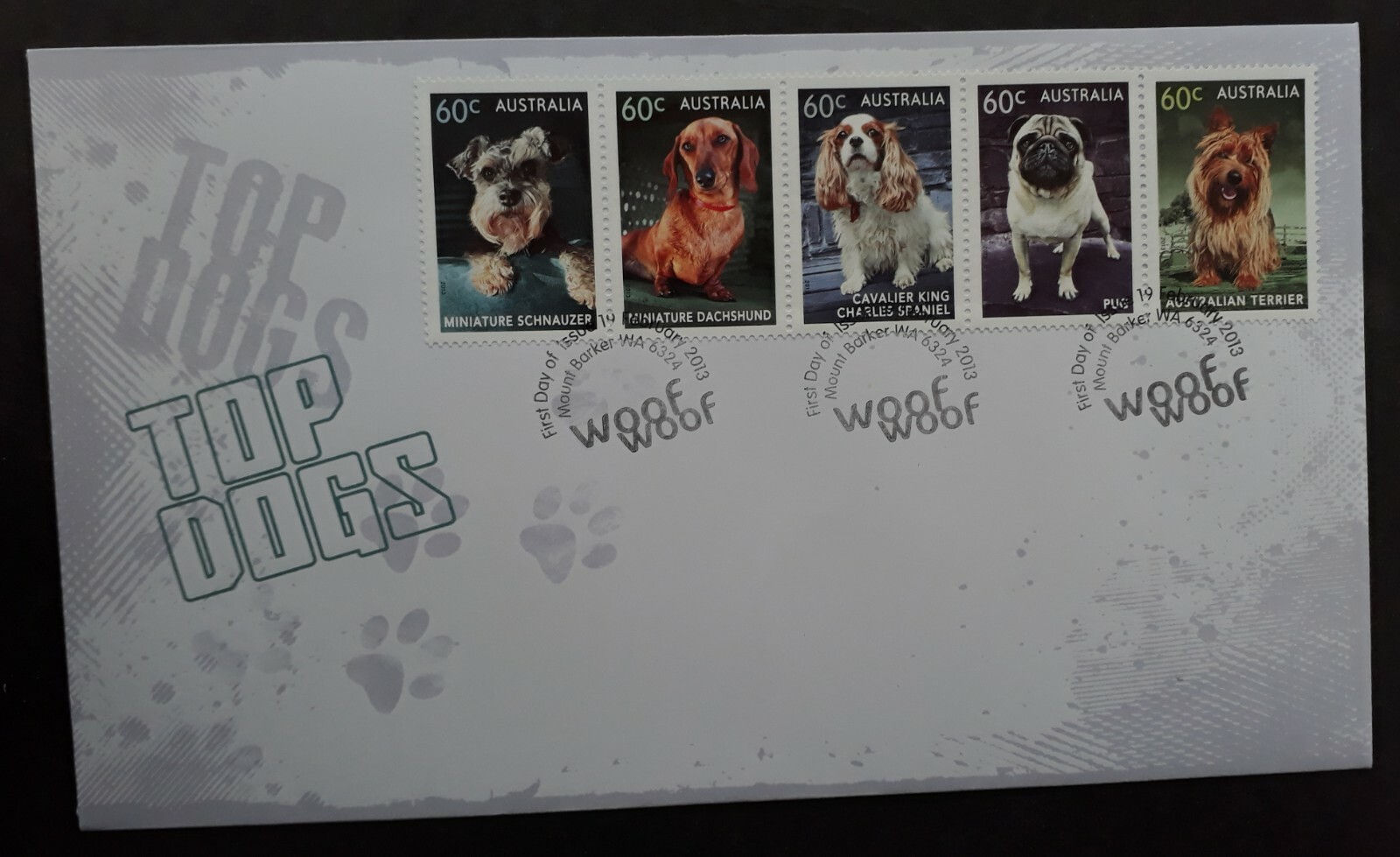 2013 Australia Top Dog FDC ties 5 stamps cd Mount Barker WA