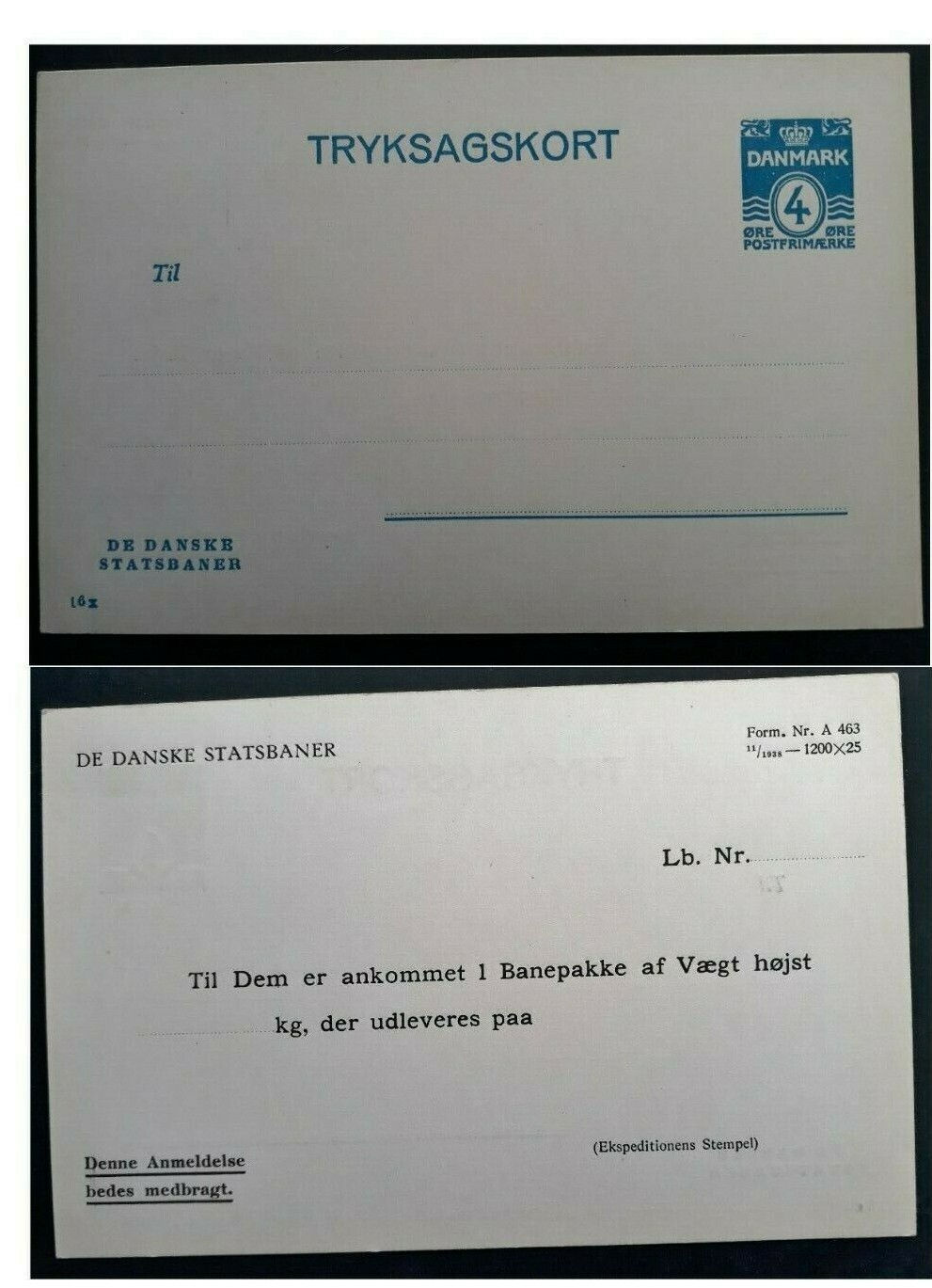 c. 1940 Denmark 4 ore blue Stamped Danske Statsbaner Postcard