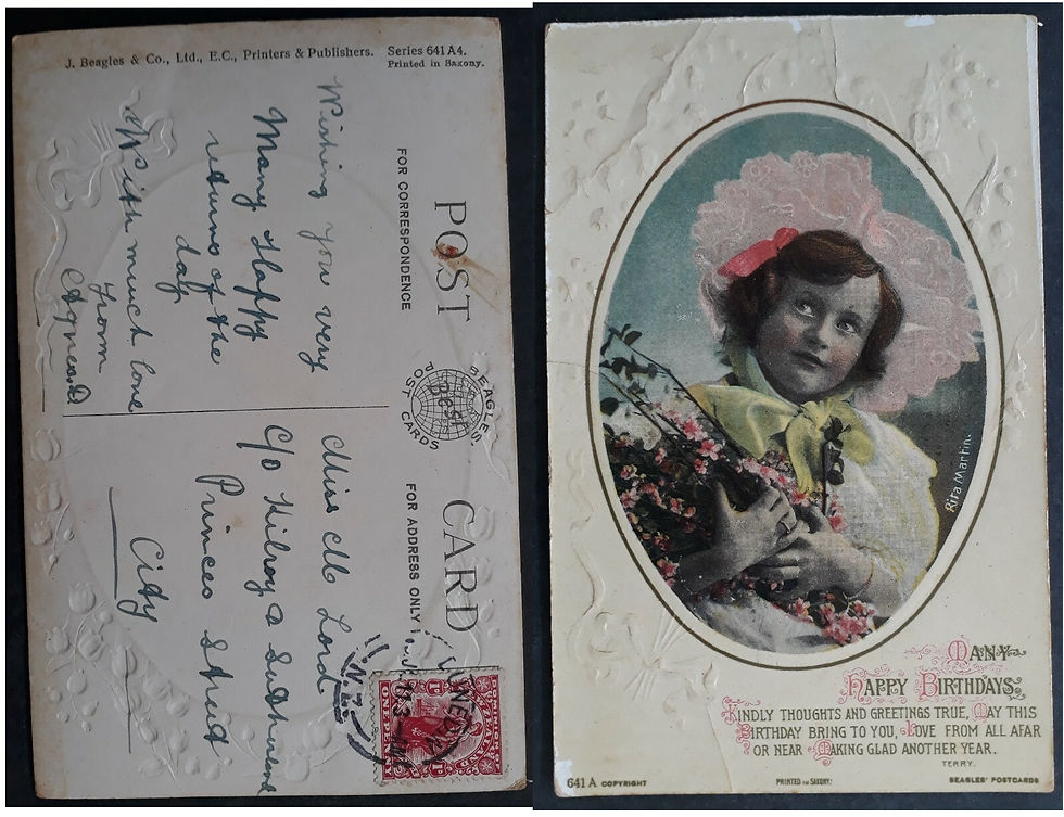 1903 New Zealand Embossed Birthday Postcard Ties 1d Stamp cd Dunedin