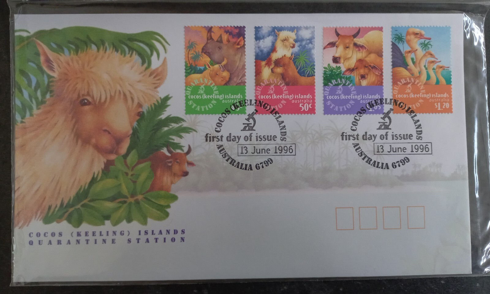1996 Cocos Keeling Islands Quarantine Station FDC 4 stamps cd Cocos Islands