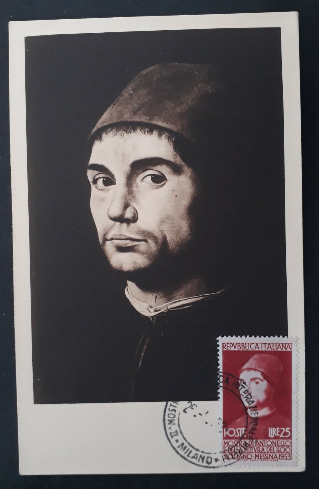 1953 Italy Postcard "Antonello da Messina" ties 25L stamp Stamp Exhibition Milan