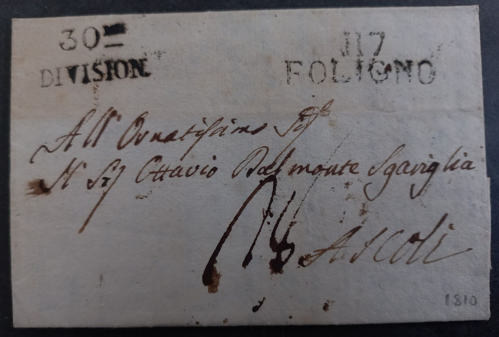 1810 Italy Folded 30th Division Military Letter sent from Foligno to Ascoli