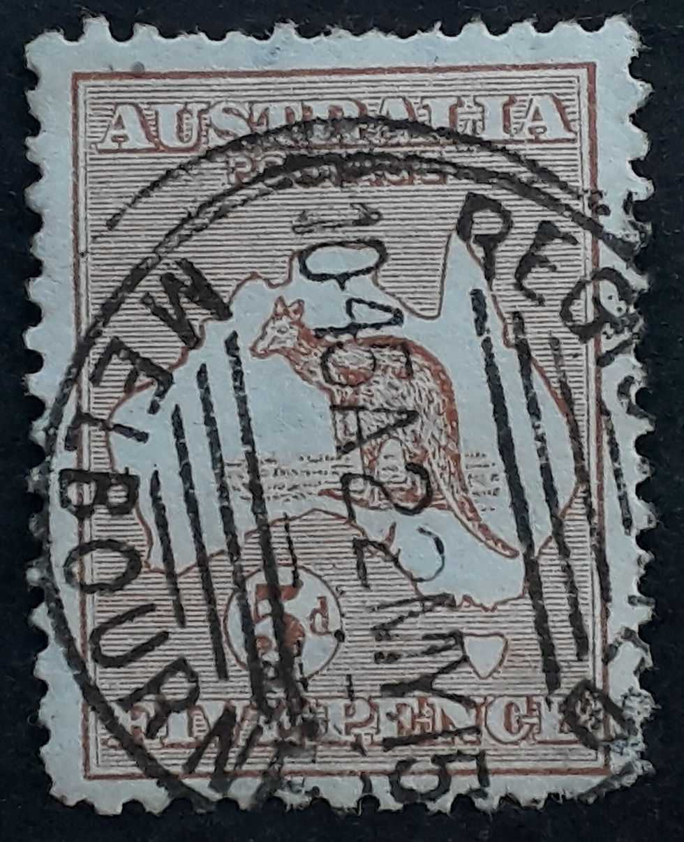 1915 Australia 5d Chestnut Kangaroo stamp REGISTERED MELBOURNE PMK