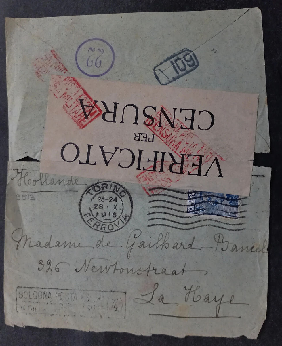 RARE 1916 Italy Censor Cover ties 25c stamp Torino to Netherlands