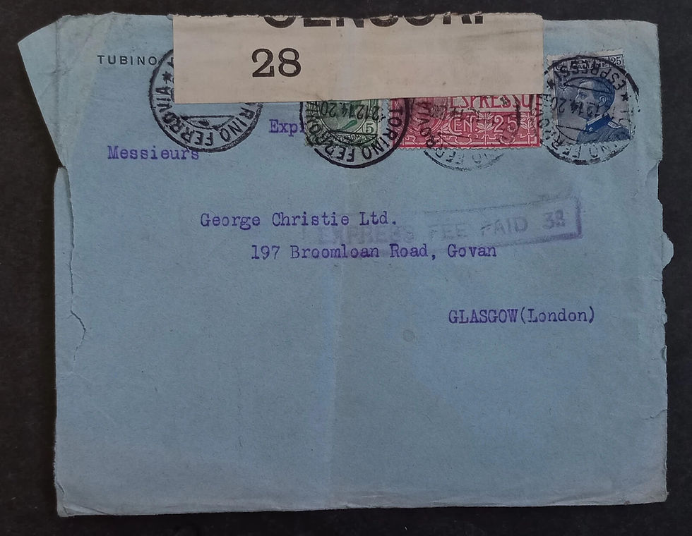 1914 Italy Censor Express Cover ties 3 stamps cancelled Torino