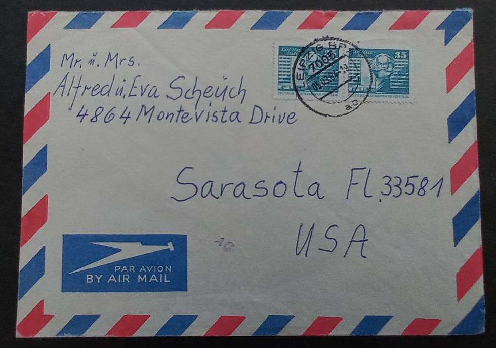 1984 Germany (DDR) Airmail Cover ties 2 Stamps cd Leipzig BPA-Sarasota