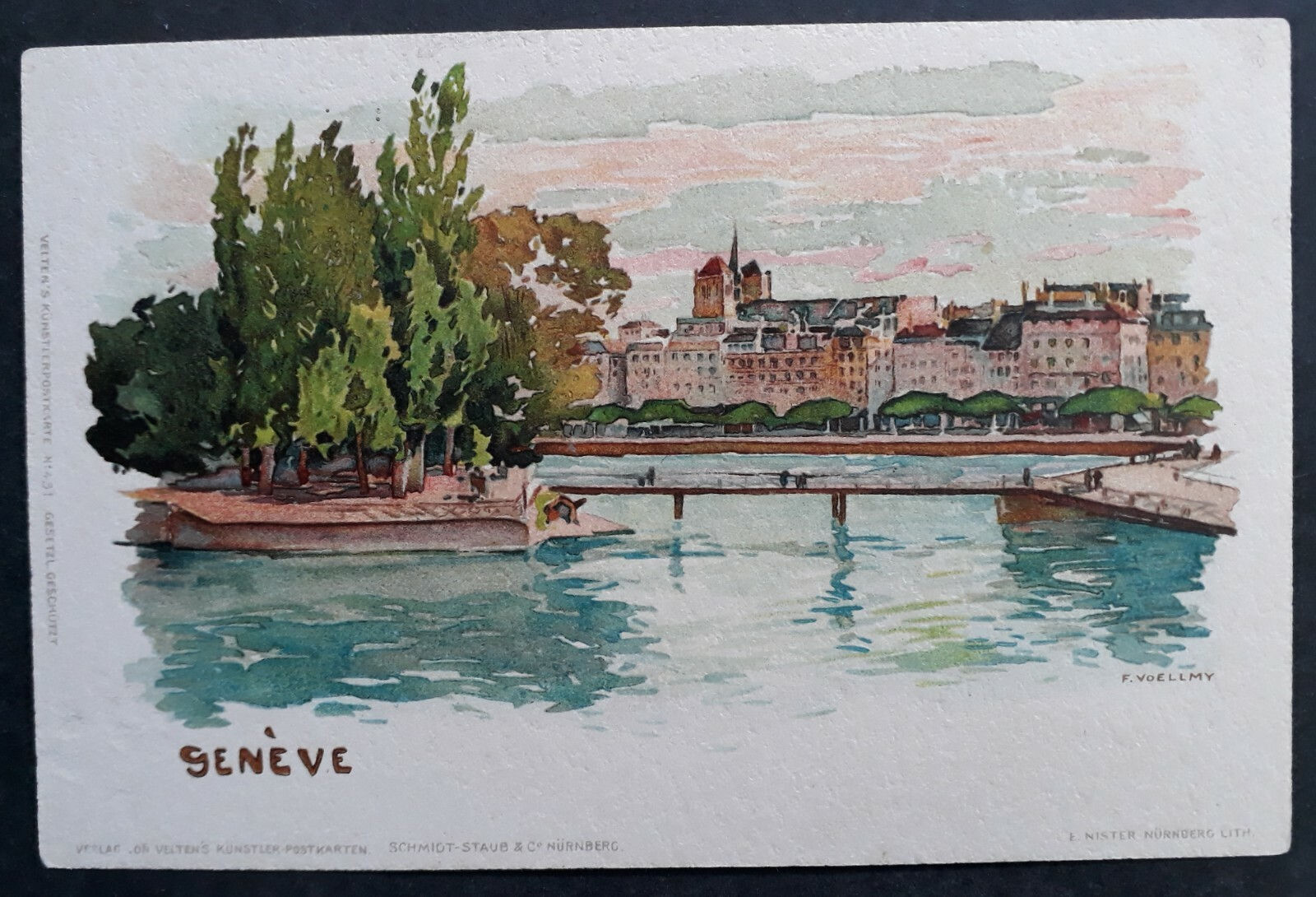 c. 1900 Switzerland Chromolitho Artist Postcard-View of Geneva Unused No Stamp