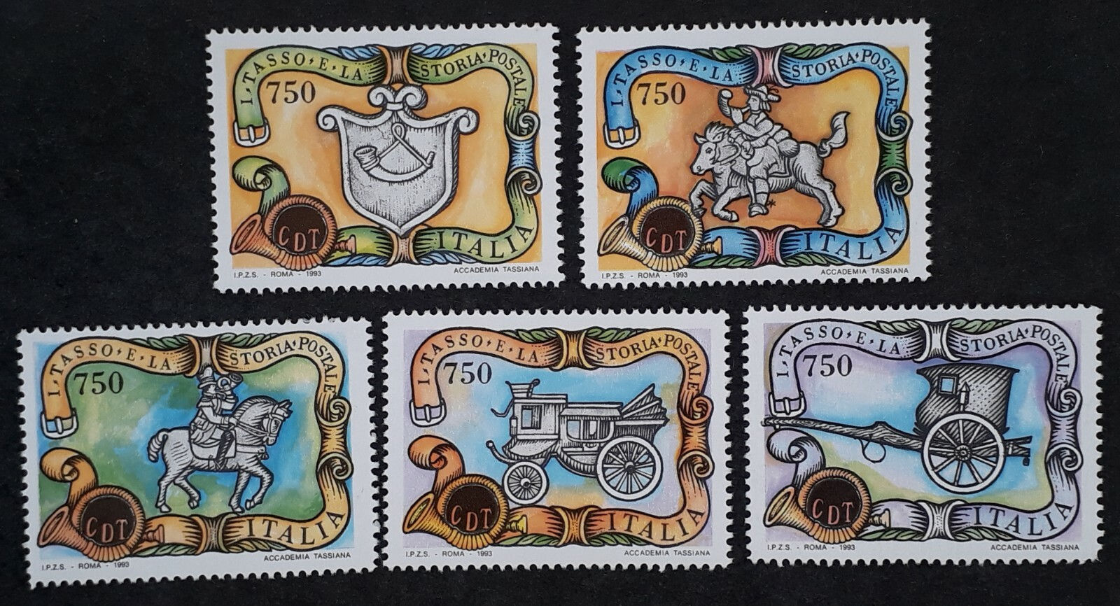 1993 Italy set of 5 Thurn & Taxis Postal History stamps SG2222-26 MUH