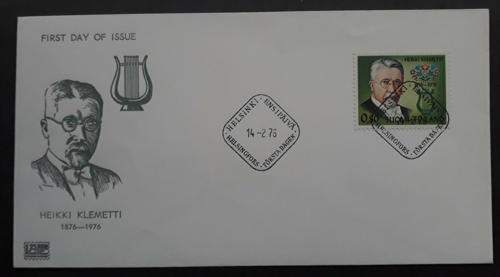 1976 Finland Heikki Klemetti Anniv FDC ties 0.8Mk Stamp cd Helsinki