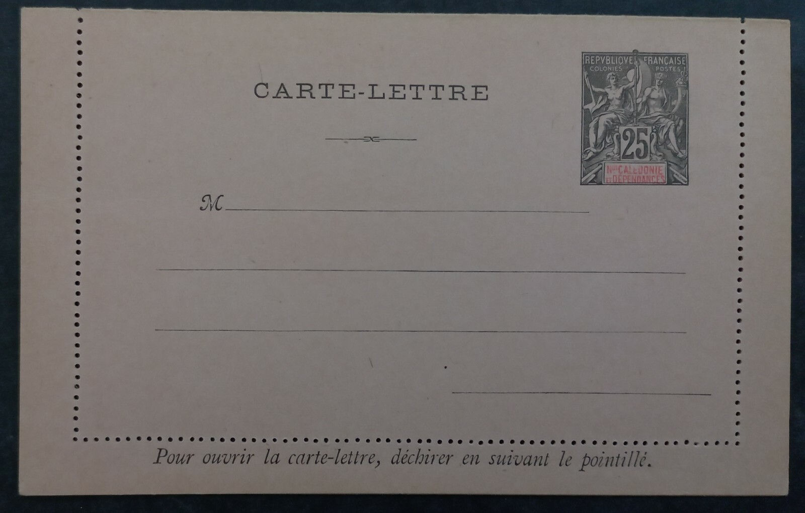c. 1892 New Caledonia 25c France O/P Stamped Postcard Unused