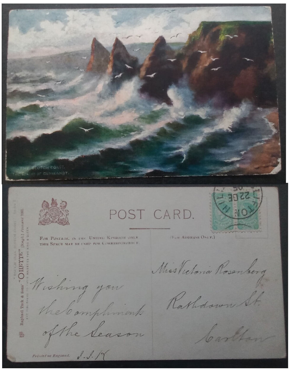 1905 Australia Victoria Postcard-The Scotch Coast ties 2 stamps cd Victoria