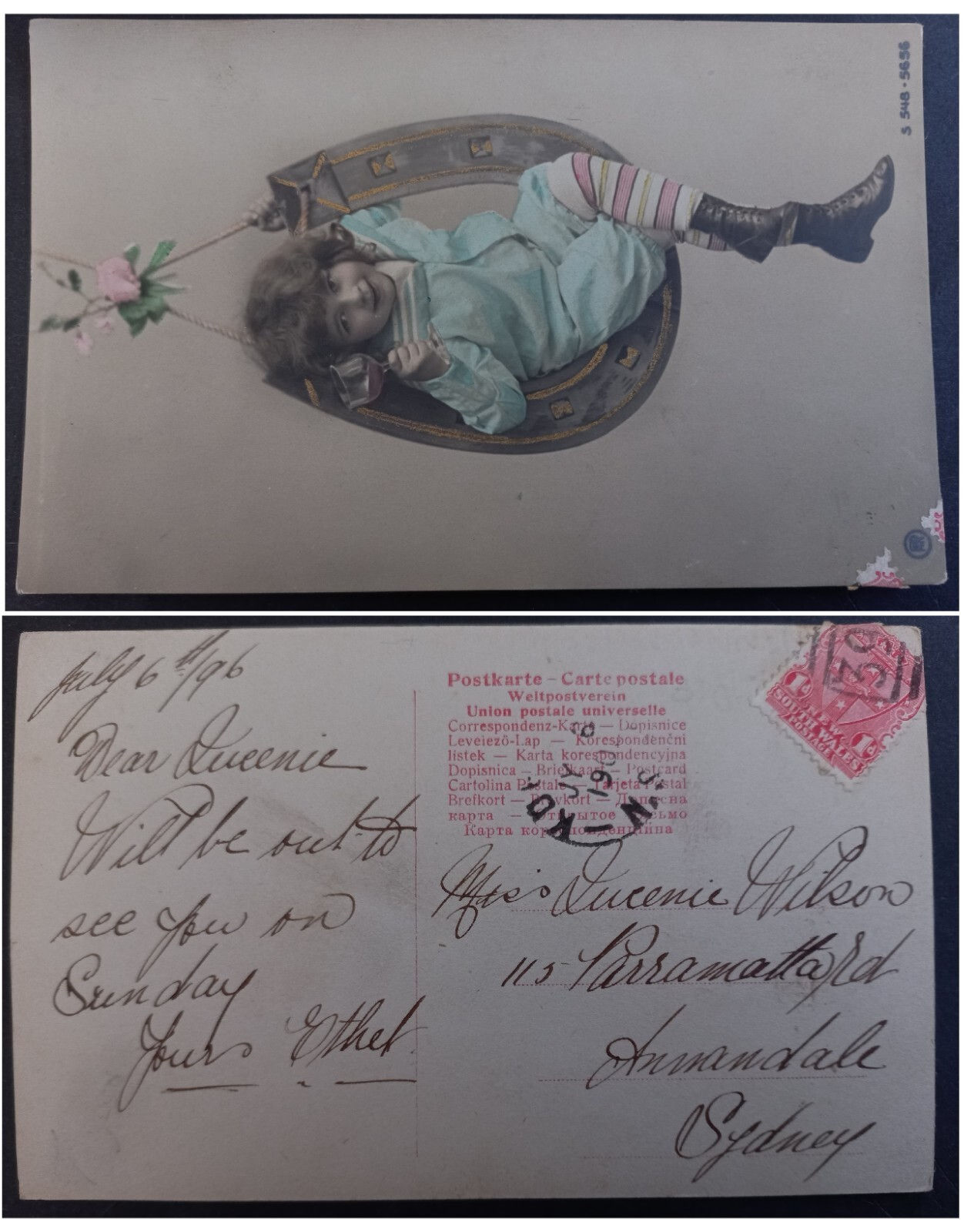 1906 Australia Postcard-Girl Scene 1p Stamp cd Kogarah-Sydney